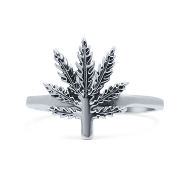 Elegant Marijuana Leaf Engraved Cannabis Weed Statement Oxidized Band Thumb Ring